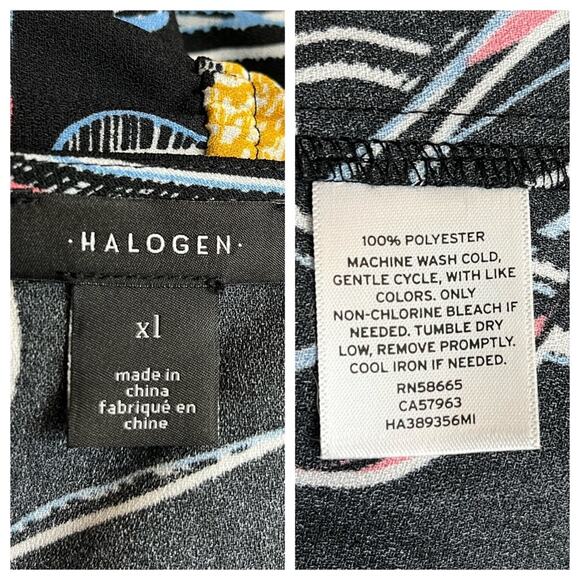 Halogen Women's Dress Elastic Waist V Neck Wrap Black Yellow Floral Size XL - Picture 9 of 10